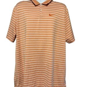 Nike Dri Fit Men's Standard Fit Orange White Striped Golf Polo Shirt Siz…